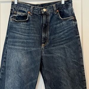 Zara High Rise Wide Straight Leg Denim Jeans Cotton Lyocell 10